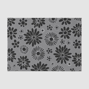 Papel De Seda Modelo negro de la margarita y gris floral