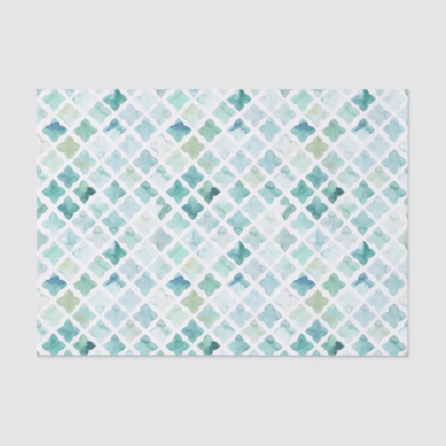 Papel De Seda Modelo pintado a mano de la turquesa (Anverso)