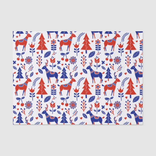 Papel De Seda modelo popular escandinavo rojo y azul (Anverso)