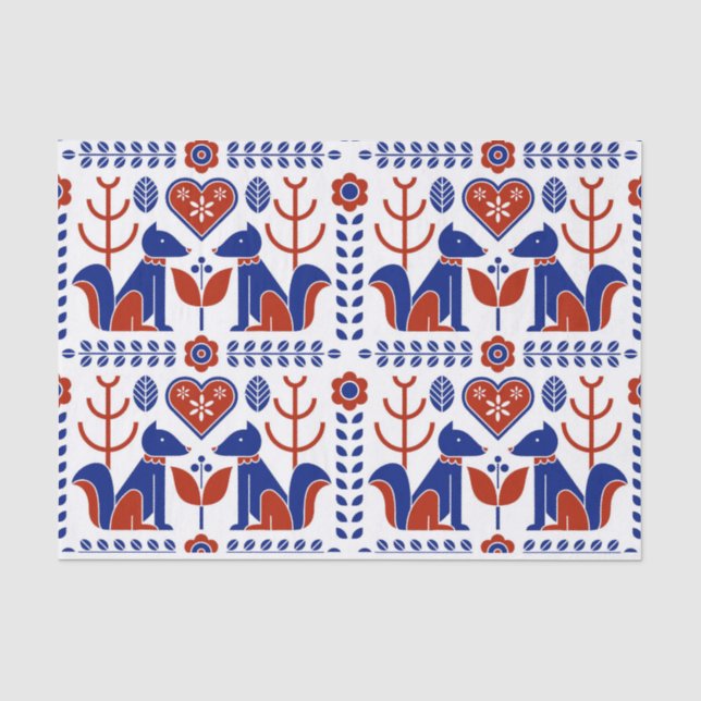 Papel De Seda modelo popular escandinavo rojo y azul (Anverso)