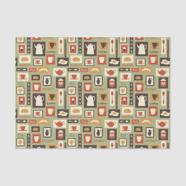 Papel De Seda Modelo retro con los platos de la cocina para el (Anverso)