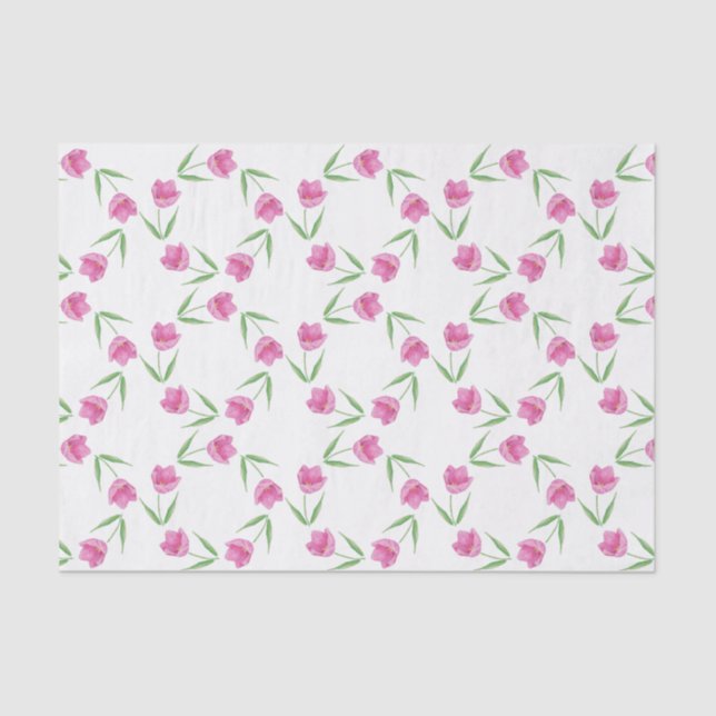 Papel De Seda Modelo rosado de los tulipanes de la acuarela (Anverso)