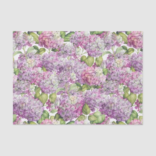 Papel De Seda Modelo rosado floral de la lavanda del Hydrangea (Anverso)