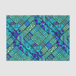 Papel De Seda Modelo tribal abstracto azulverde de Boho