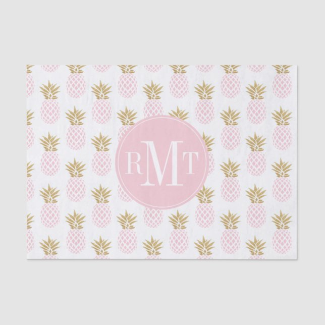 Papel De Seda Modelo tropical de la piña del falso oro elegante (Anverso)