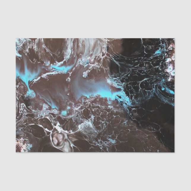 Papel De Seda Modelo veteado blanco azul negro de la pintura (Anverso)