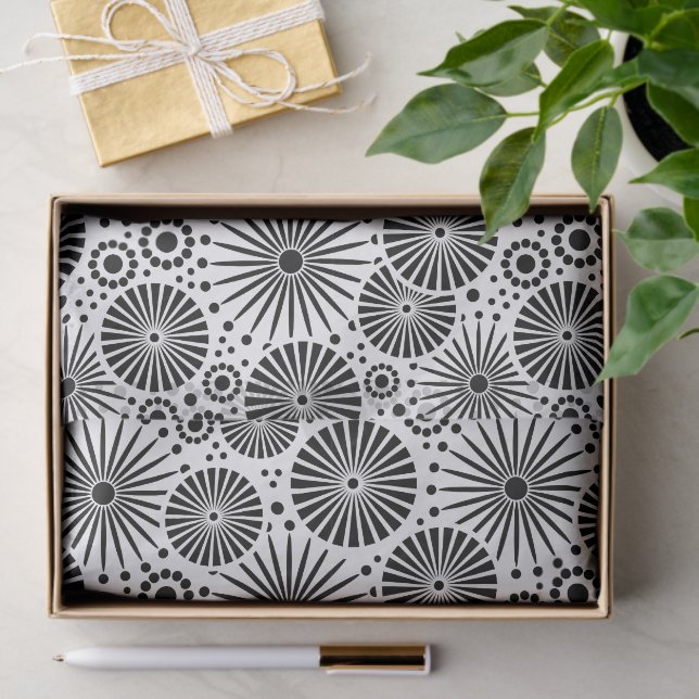 Papel De Seda Modern Black White Geometric Flowers Starburst  (Regalo )
