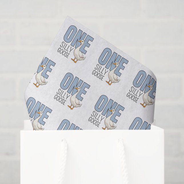 Papel De Seda Modern Blue One Silly Goose First Birthday (Bolsa de regalo)