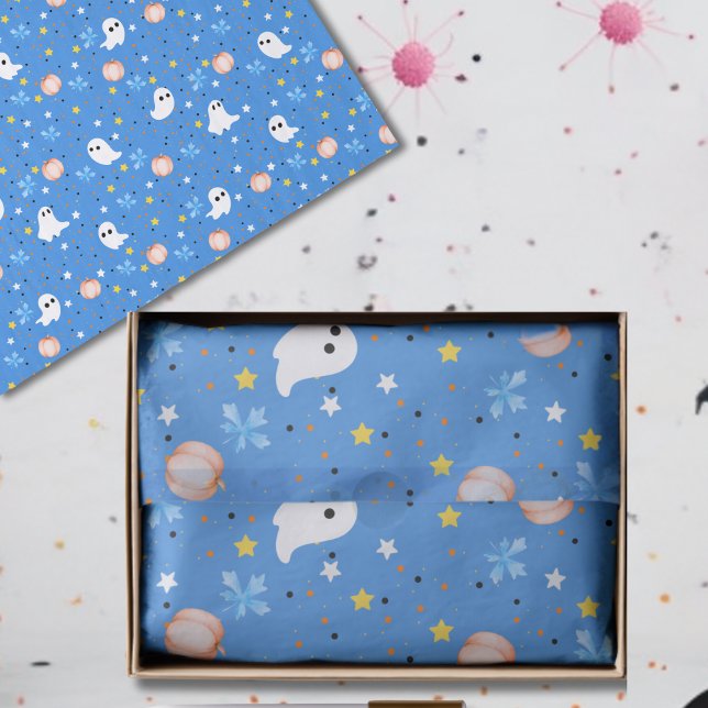 Papel De Seda Modern Blue White Cute Halloween Boo Ghost (Subido por el creador)