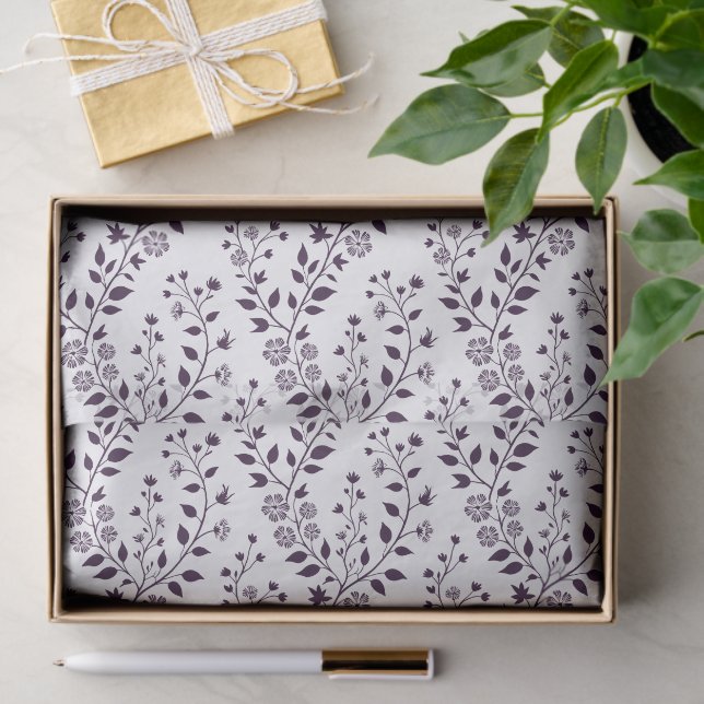 Papel De Seda Modern Boho Floral Pattern Plum White (Regalo )