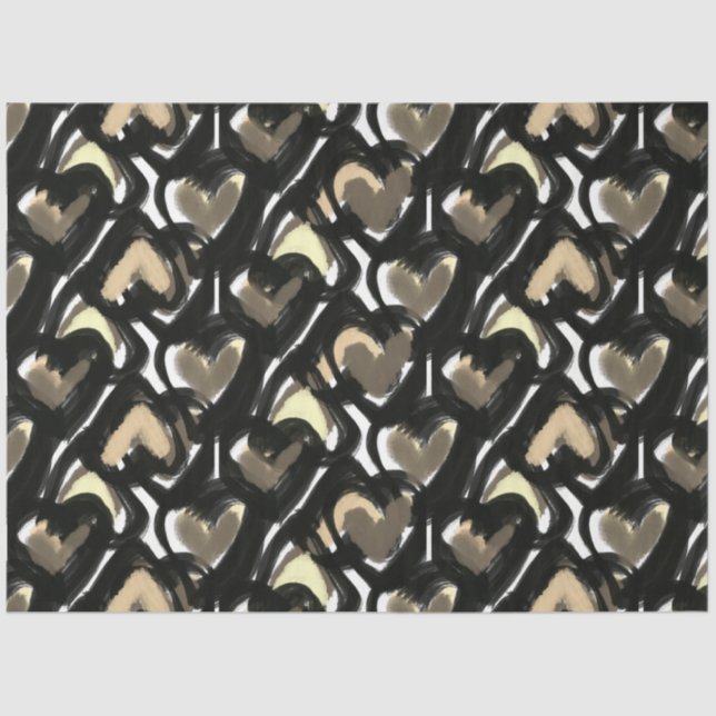 Papel De Seda Modern Bold Illustrated Sepia Hearts Pattern (Anverso)