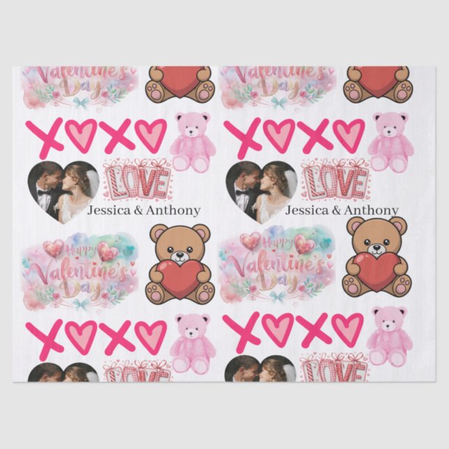 Papel De Seda Modern Couple Name and Photo Valentines Day  (Anverso)