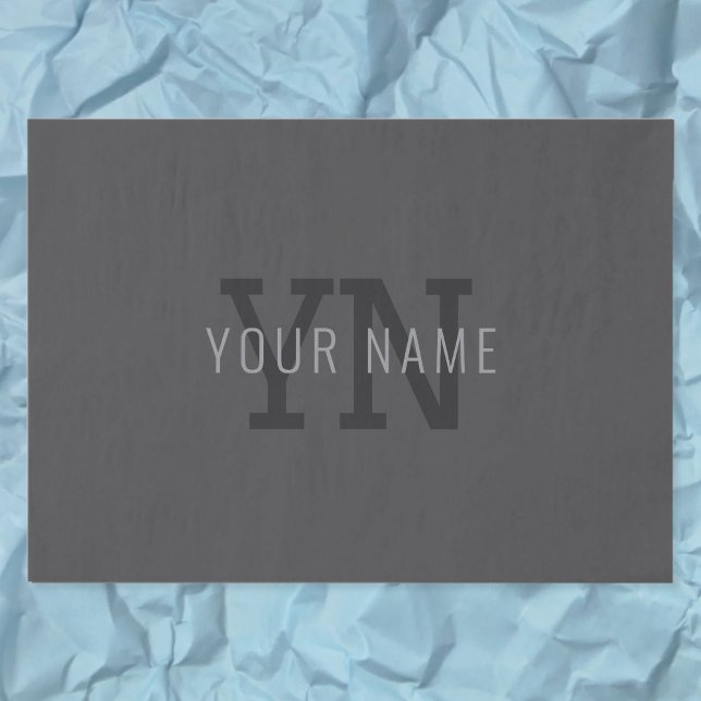 Papel De Seda Modern Dark Gray Monogrammed Name (u otro texto) (Subido por el creador)
