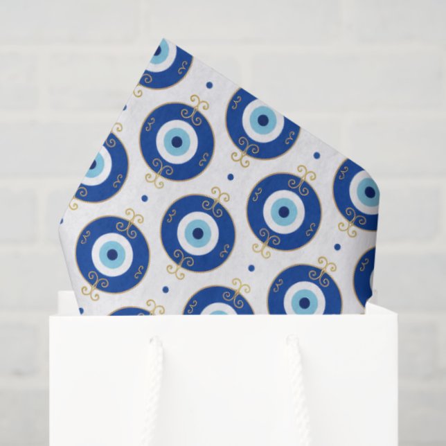Papel De Seda Modern Evil Eye Pattern Blue & Gold Protection (Bolsa de regalo)