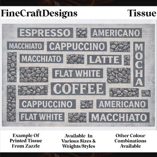 Papel De Seda Modern Grey Coffee Cafe Typography FC8 Decoupage