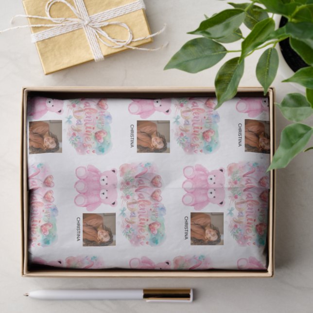 Papel De Seda Modern Happy Valentines Day with One square Photo (Regalo )