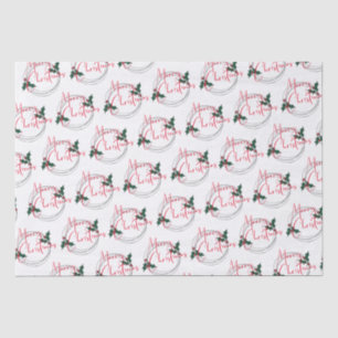 Papel De Seda Modern Holly Wreath Feliz Navidad