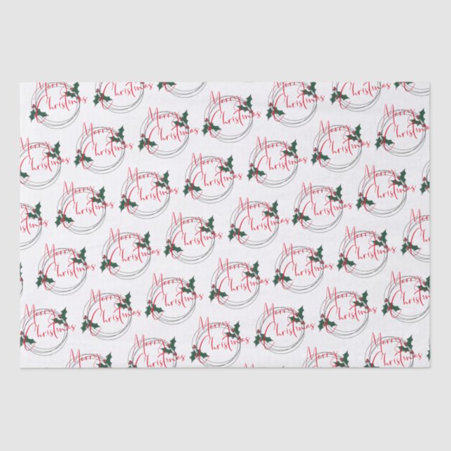Papel De Seda Modern Holly Wreath Feliz Navidad (Anverso)