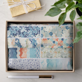 Papel De Seda Modern Japanese Indigo Pattern Collage Sampler