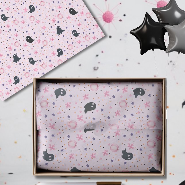 Papel De Seda Modern Pink Black Cute Halloween Boo Ghost (Subido por el creador)