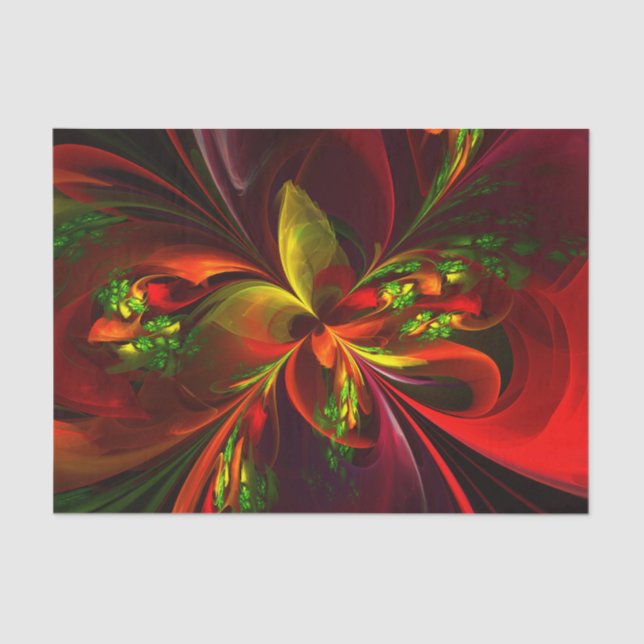 Papel De Seda Modern Red Green Floral Abstract Art Pattern #05 (Anverso)
