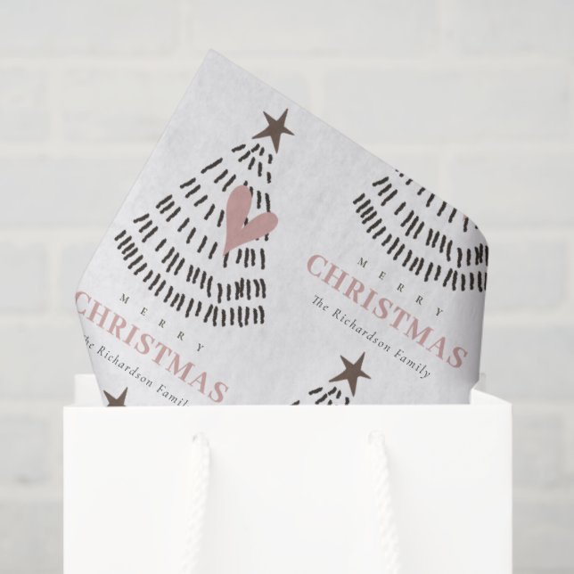 Papel De Seda Modern Scandi Minimal Blush Heart Christmas Tree (Bolsa de regalo)