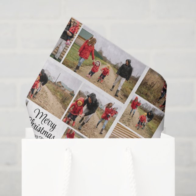Papel De Seda Modern Simple Merry Christmas Family Collage (Bolsa de regalo)