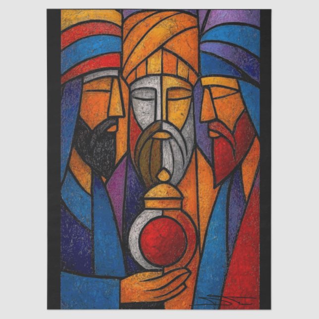 Papel De Seda Modern Stained Glass Three Wise Men (Anverso)