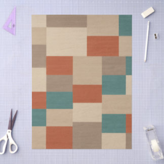 Papel De Seda Modern Teal & Beige Geometric Blocks