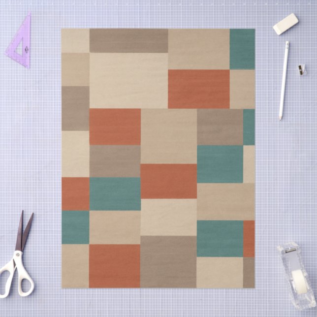 Papel De Seda Modern Teal & Beige Geometric Blocks (Artesanía)