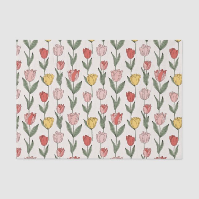 Papel De Seda Modern Tulip Floral Pattern Soft Botanical Spring (Anverso)