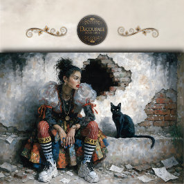 Papel De Seda Modern Woman and Black Cat Decoupage