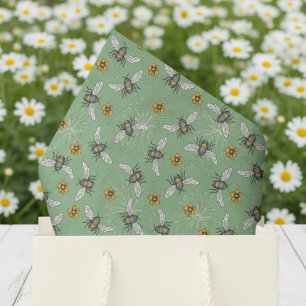 Papel De Seda Moderna Abeja Zumbadora Verde Salvia para Verano