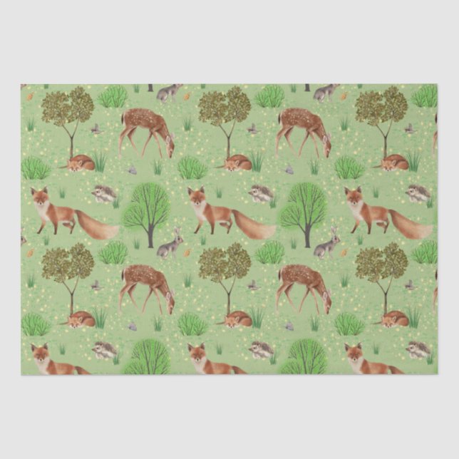 Papel De Seda Moderna acuarela Cute Woodland Animals Meadow (Anverso)