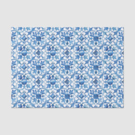 Papel De Seda Moderna acuarela mediterránea azul y blanca