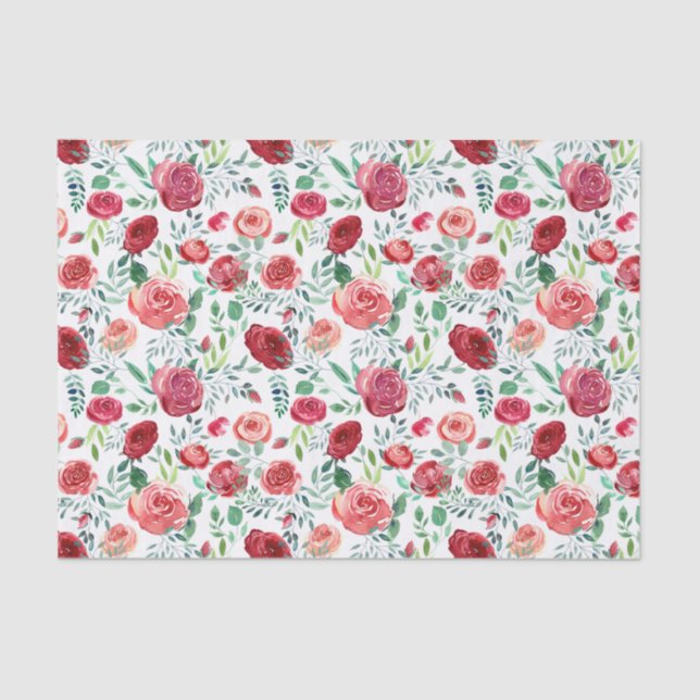Papel De Seda Moderna acuarela Roses Rojos Patterados (Anverso)