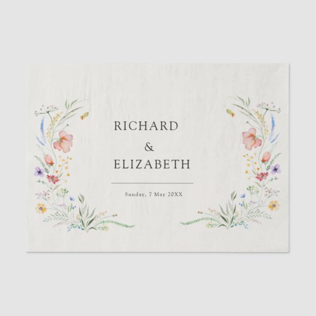 Papel De Seda Moderna Boda Elegante Minimal de Flor Silvestre (Anverso)