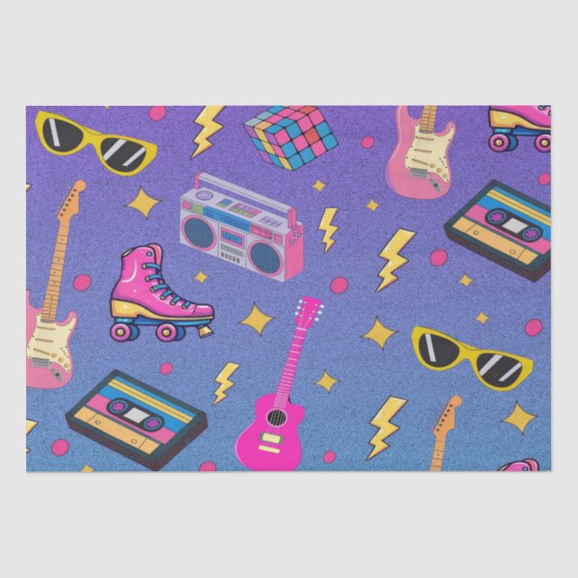 Papel De Seda Moderna Bonito estilo años 80 Neon Púrpura Rosa (Anverso)