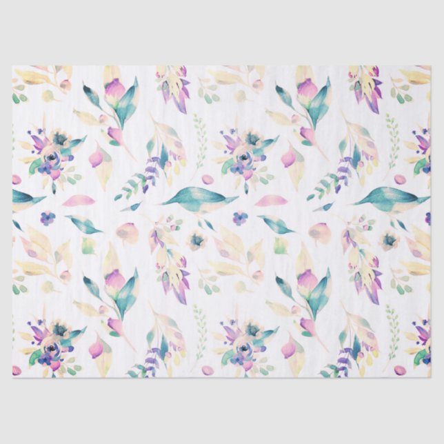 Papel De Seda Moderna lavanda verde rosa acuarela floral (Anverso)