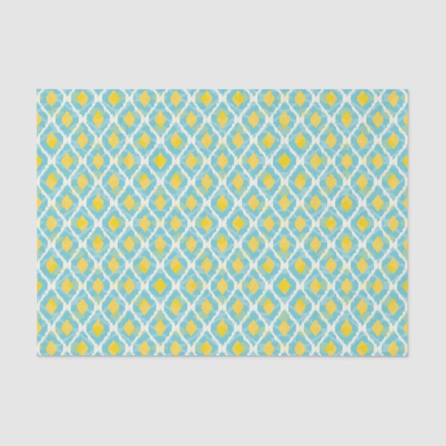 Papel De Seda Moderna moda tribal ikat azul amarillo (Anverso)