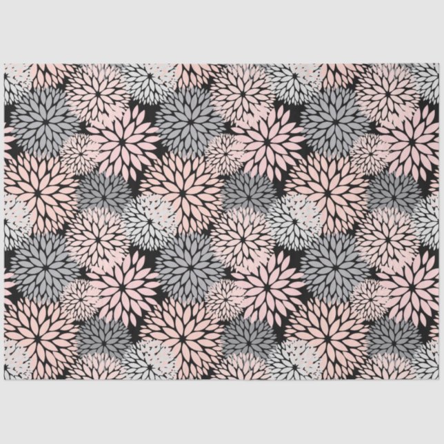Papel De Seda Moderna Rubor rosa gris dahlia floral (Anverso)