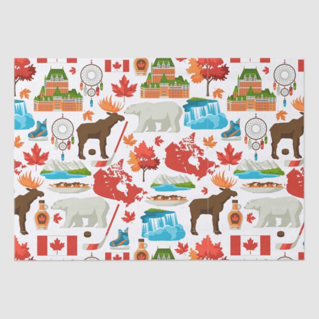 Papel De Seda Moderna y colorida temática canadiense  (Anverso)