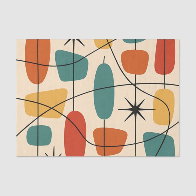 Papel De Seda Moderno Atómico Abstracto de Mitad de Siglo (Anverso)