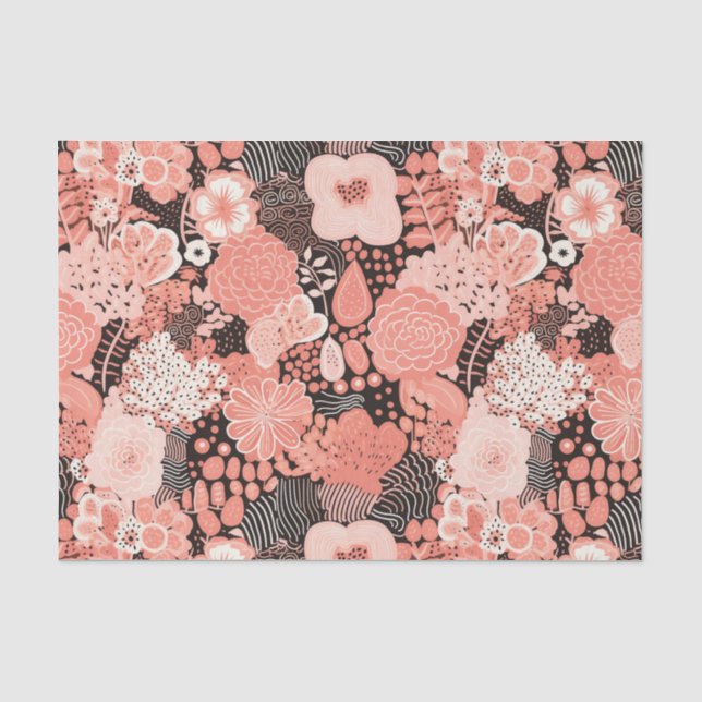 Papel De Seda Moderno Coral Floral Patterado (Anverso)