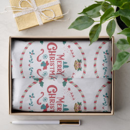 Papel De Seda Moderno Navideño Beige Rojo Verde Fiesta
