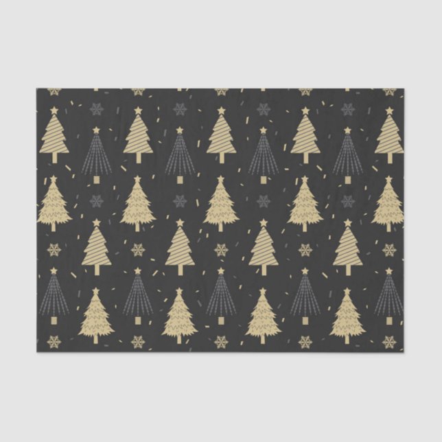 Papel De Seda Moderno patrón de árbol de Navidad elegante negro  (Anverso)