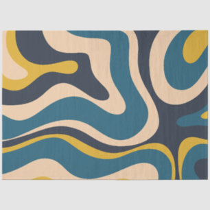 Papel De Seda Moderno Retro Láquido Swirl Abstracto Patrón Azul