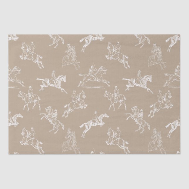 Papel De Seda Moderno Taupe Taupe White Horseback Riding Toile (Anverso)