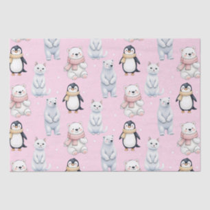 Papel De Seda Moderno Trendy Bear pingüino gato Seamless Pattern