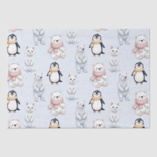 Papel De Seda Moderno Trendy Bear pingüino gato Seamless Pattern